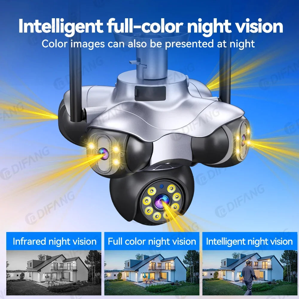 25MP Five Screen WiFi Camera Five Lens CCTV IP Cam 10K 20MP Security IP Camera Video Surveillance 720° PTZ Home Security Cam