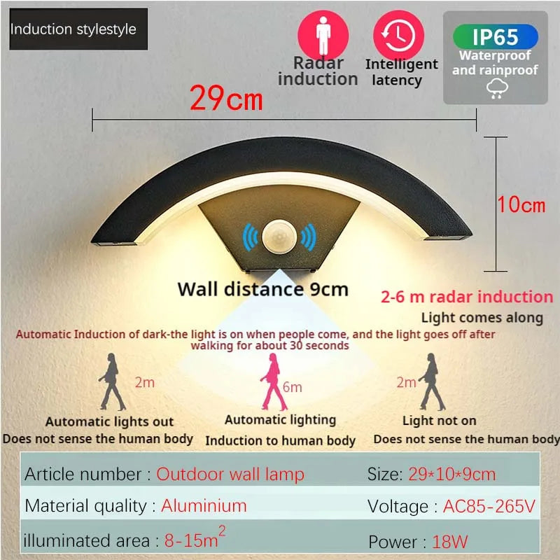 Modern minimalist fan-shaped LED outdoor waterproof human sensing wall lamp bedroom living room balcony corridor wall lamp