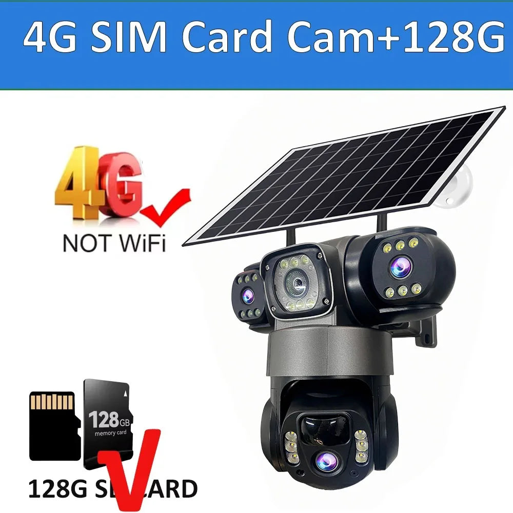Κάμερα Solar 15MP 3 Φακοί 3 Οθόνες 4G SIM Εξωτερική Παρακολούθηση Ασύρματη CCTV PTZ IP66 Κάμερα Ασφαλείας με Ηλιακό Πάνελ Κάμερα Σπιτιού V380