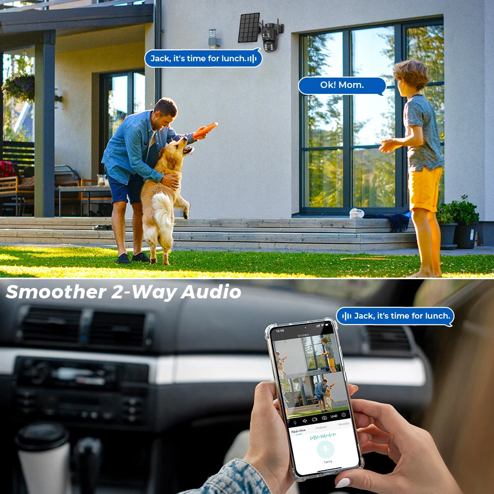 8MP 4K HD Solar WiFi Camera Outdoor Built-in Battery Dual Lens 2K Security Camera Solar Panel Wireless Video Surveillance iCSee