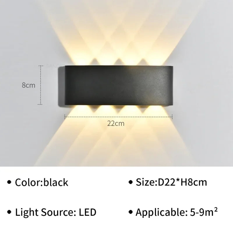 IP65 Αδιάβροχο Φωτιστικό Τοίχου Μοντέρνα LED Φωτιστικά Τοίχου για Εξωτερικό Κήπο Απλίκα Διακόσμηση Σαλονιού Φόντο Μαύρος Προβολέας Φωτισμού
