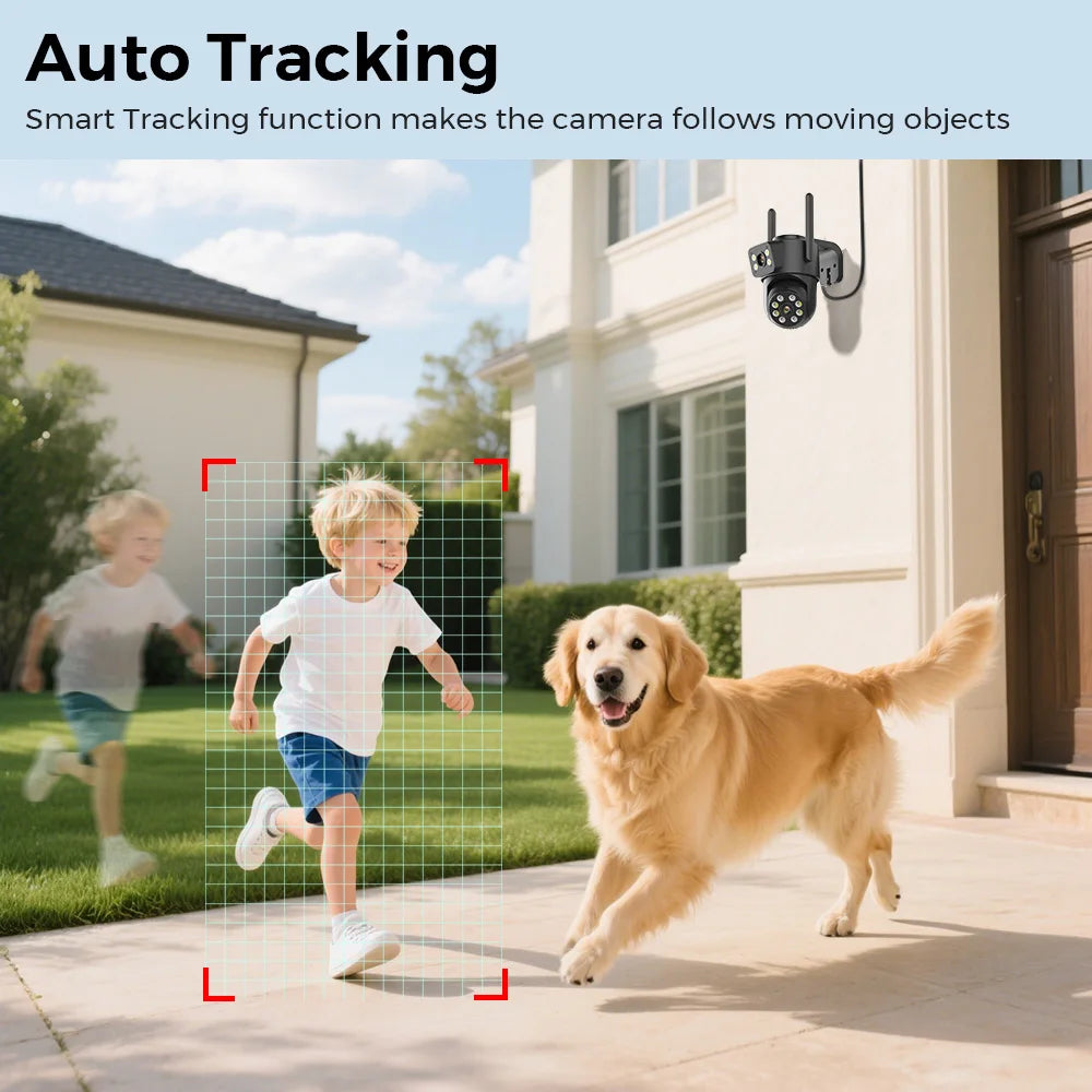 8MP 4K Wifi IP Camera Dual Lens Dual Screens Outdoor Surveillance Camera Black Human Detection Night Vision ICSEE Security CAM