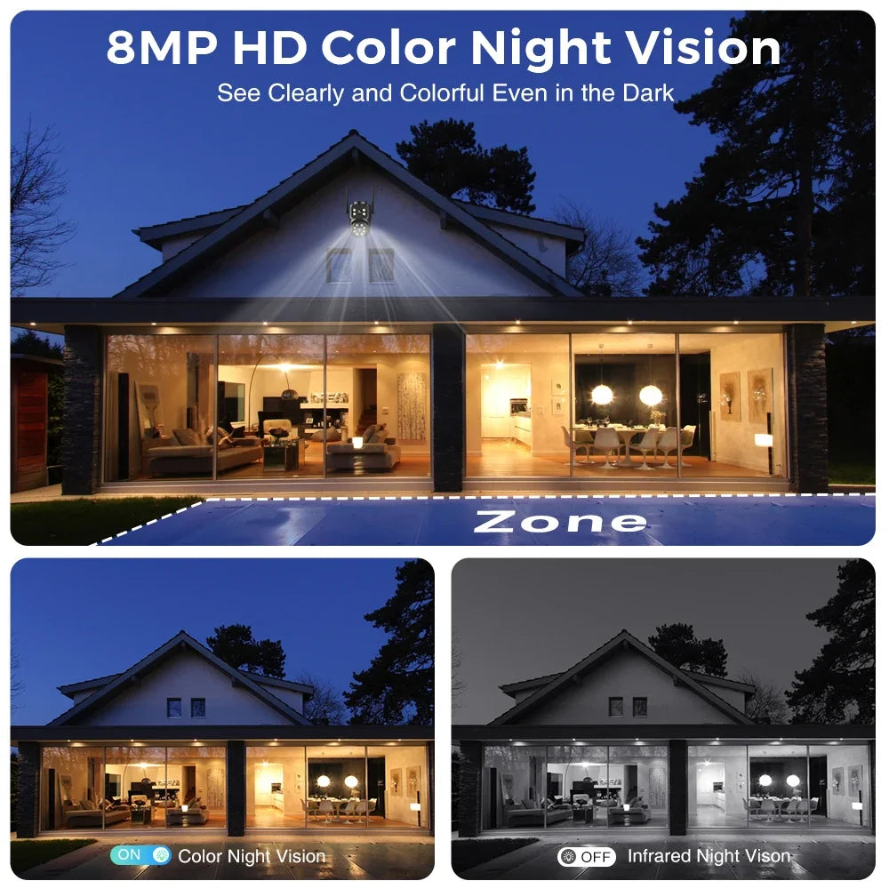 8MP 4K Wifi IP Camera Dual Lens Dual Screens Outdoor Surveillance Camera Black Human Detection Night Vision ICSEE Security CAM