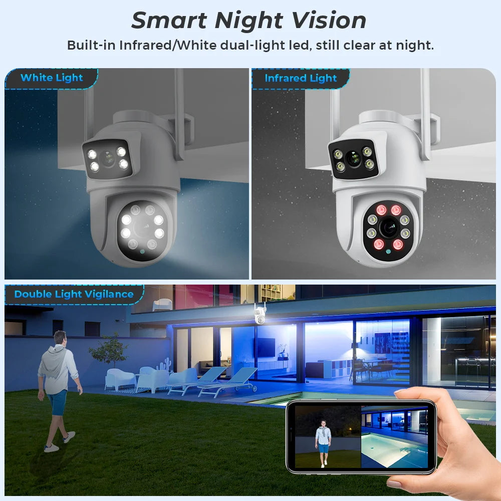 BESDER 4K 8MP Κάμερα Wifi PTZ Εξωτερικού Χώρου Διπλές Οθόνες Ανίχνευση Ανθρώπου Διπλοί Φακοί 4MP Κάμερα Ασφαλείας IP Ήχος Εφαρμογή iCSee