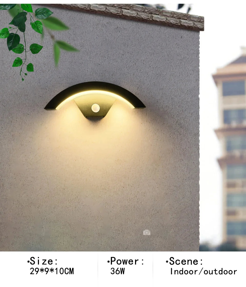 Modern minimalist fan-shaped LED outdoor waterproof human sensing wall lamp bedroom living room balcony corridor wall lamp