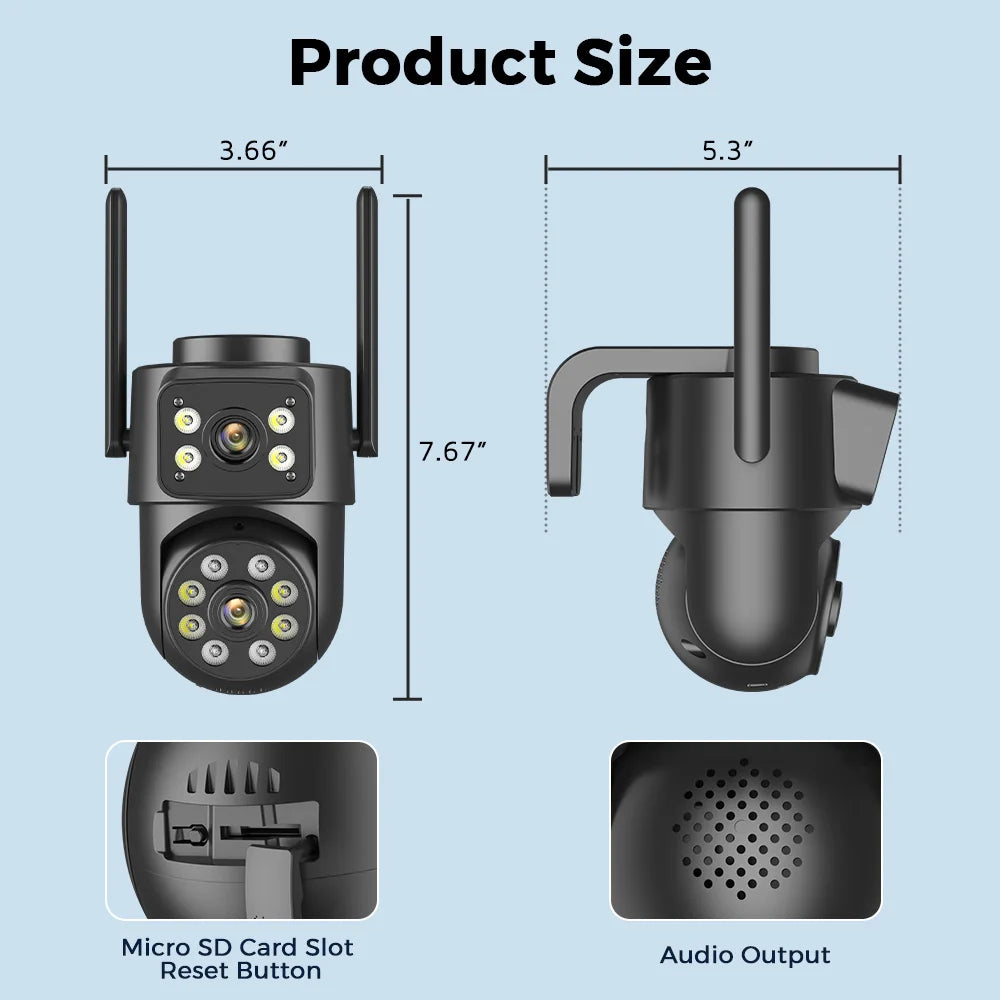 8MP 4K Wifi IP Camera Dual Lens Dual Screens Outdoor Surveillance Camera Black Human Detection Night Vision ICSEE Security CAM