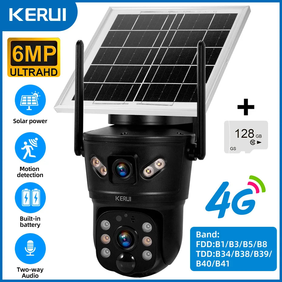 KERUI 6MP WIFI 4G Solar Camera Dual Lens IP Camera Outdoor Waterproof  Surveillance CCTV Video Home Security Solar Panel
