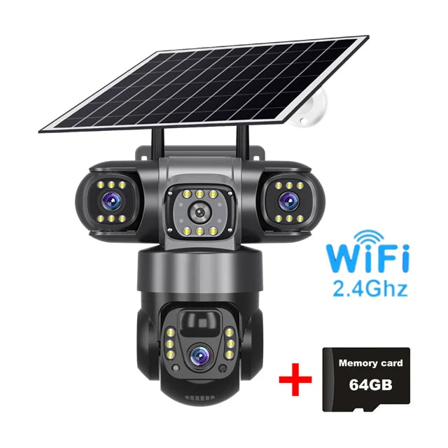 Wifi Solar Camera Outdoor 3 Lens Three Screens Solar IP Webcam PIR Human Detect CCTV Security Video Battery PTZ IP Camera