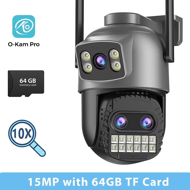 BESDER 15MP Κάμερα Wi-Fi Εξωτερικού χώρου Διπλής οθόνης 10X Ψηφιακό ζουμ Κάμερα παρακολούθησης CCTV PTZ 8MP Κάμερα IP Ασφαλείας O-Kam Pro