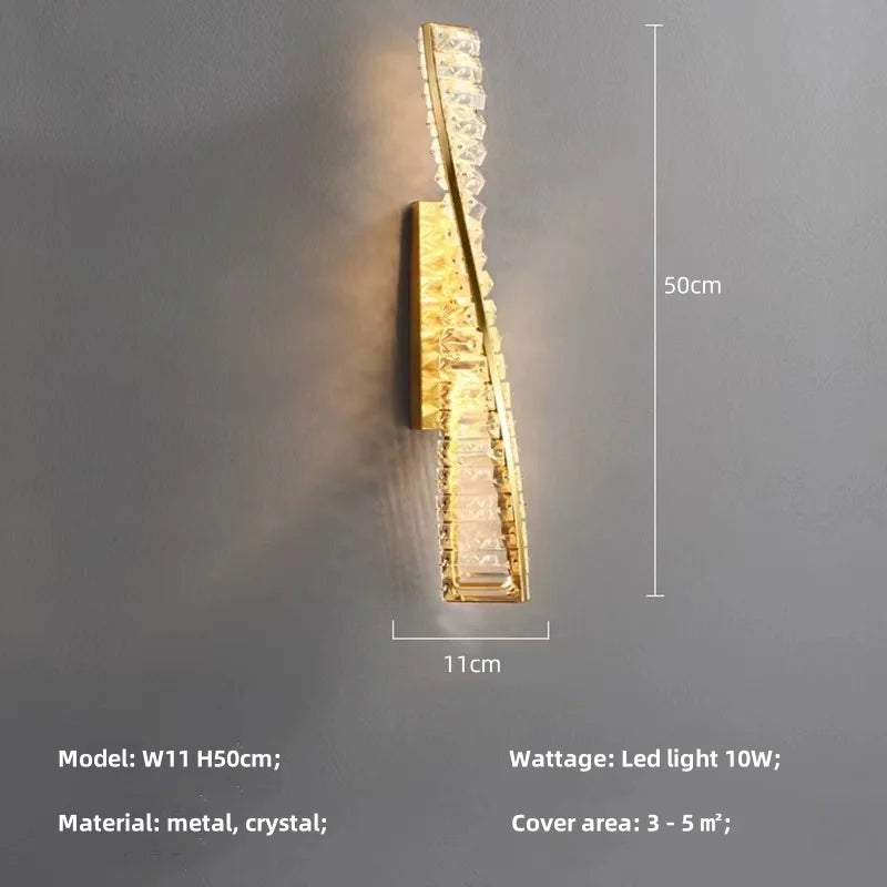 Modern Bedside Led Wall Lamp Luxury Lustre Crystal Wall Scones Gold Metal Sofaside Mounted Lamp Home Decor Indoor Light Fixture