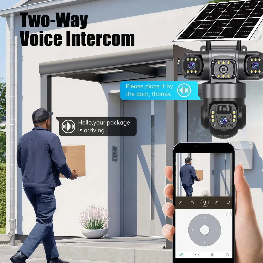 Wifi Solar Camera Outdoor 3 Lens Three Screens Solar IP Webcam PIR Human Detect CCTV Security Video Battery PTZ IP Camera