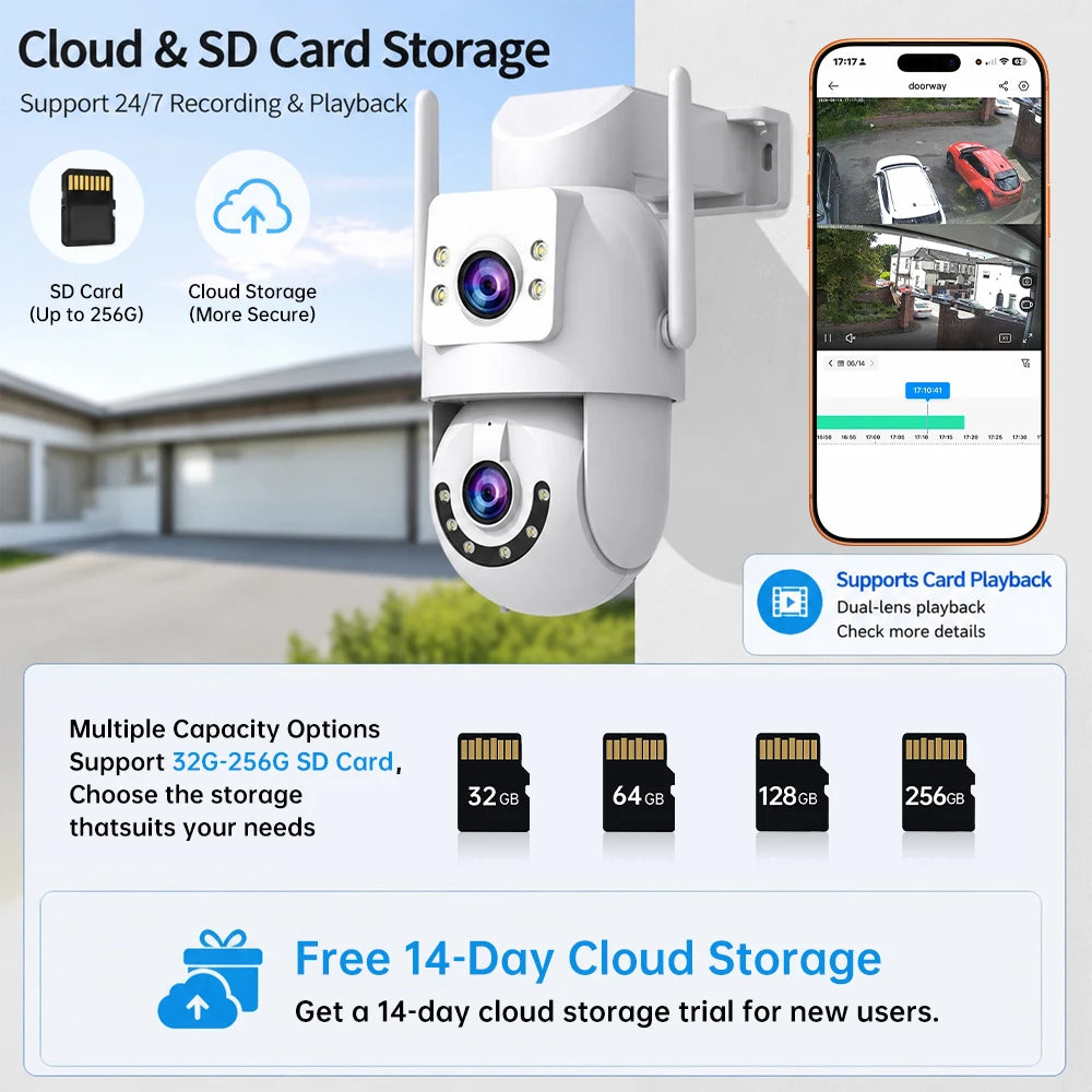 Jooan 4K 8MP HD Wifi Κάμερα PTZ Εξωτερικού Χώρου 5G Wifi Διπλός Φακός Κάμερες Ασφαλείας IP 5X Zoom AI Παρακολούθηση ONVIF Κάμερα Παρακολούθησης CCTV