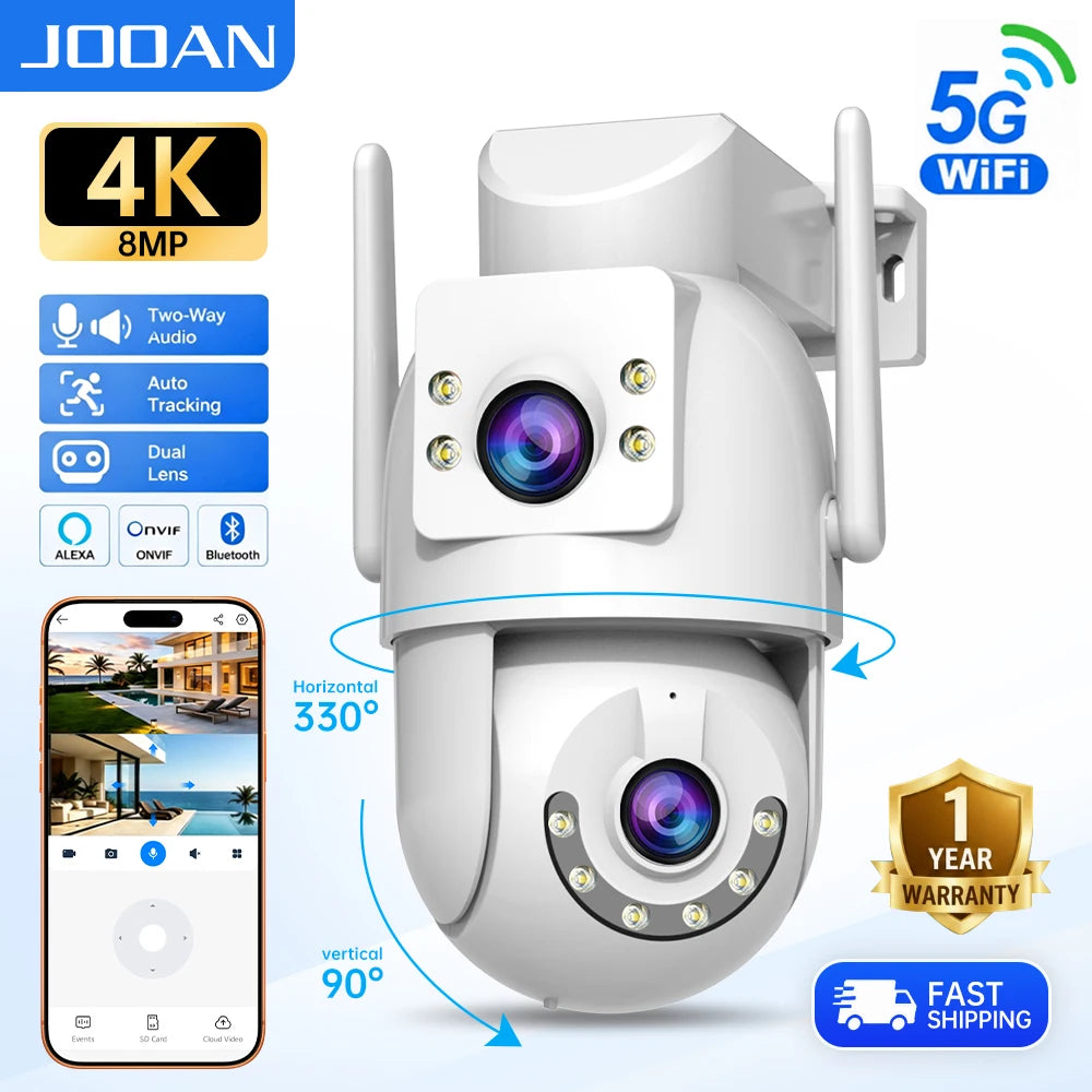 Jooan 4K 8MP HD Wifi Κάμερα PTZ Εξωτερικού Χώρου 5G Wifi Διπλός Φακός Κάμερες Ασφαλείας IP 5X Zoom AI Παρακολούθηση ONVIF Κάμερα Παρακολούθησης CCTV