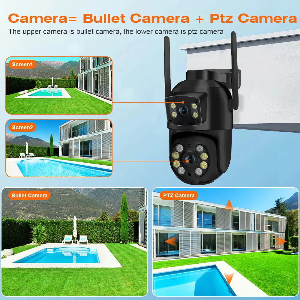8MP 4K Κάμερα PTZ Wifi με Διπλό Φακό, Διπλές Οθόνες, Ανίχνευση Ανθρώπου με AI, Ασύρματη Εξωτερική Κάμερα Ασφαλείας CCTV IP