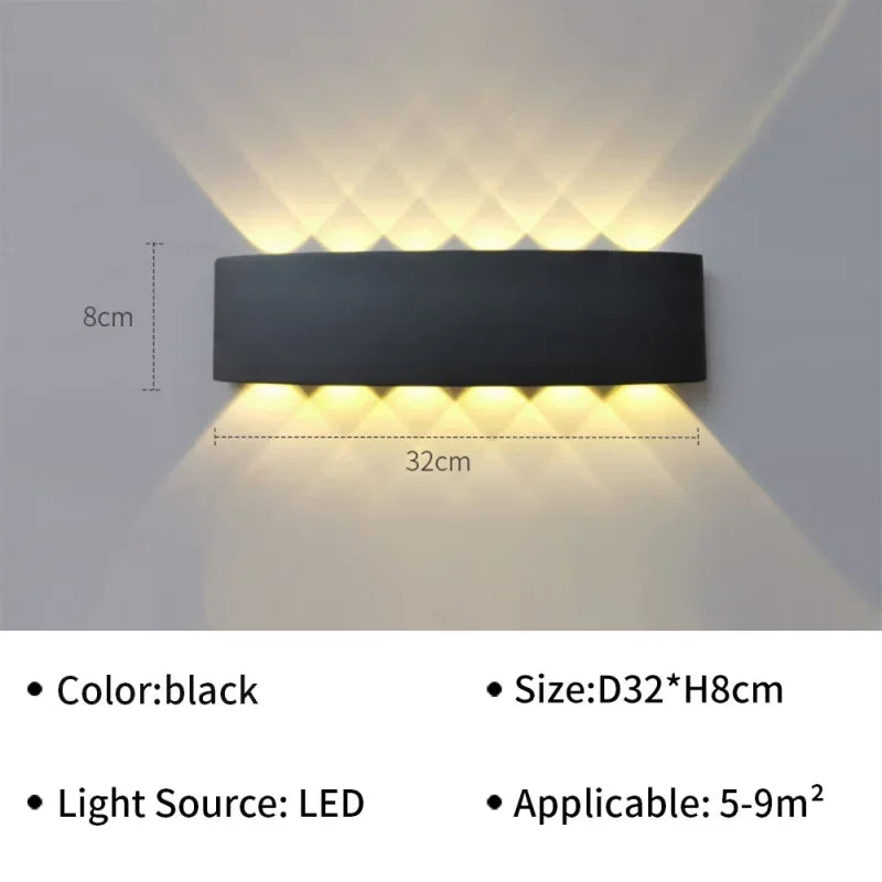 IP65 Αδιάβροχο Φωτιστικό Τοίχου Μοντέρνα LED Φωτιστικά Τοίχου για Εξωτερικό Κήπο Απλίκα Διακόσμηση Σαλονιού Φόντο Μαύρος Προβολέας Φωτισμού