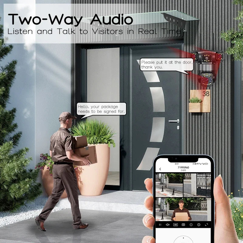 WiFi IP Camera Outdoor 15MP 8K Triple Lenses Triple Screens Security Video Monitor Night Vision 10X Zoom Waterproof CCTV Cameras