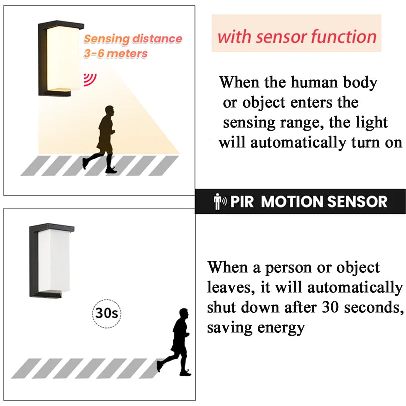 Motion Sensor LED Wall Lamp Light LED Outdoor Waterproof IP55 Wall Light Porch Garden Lights Living Room Street Stairs