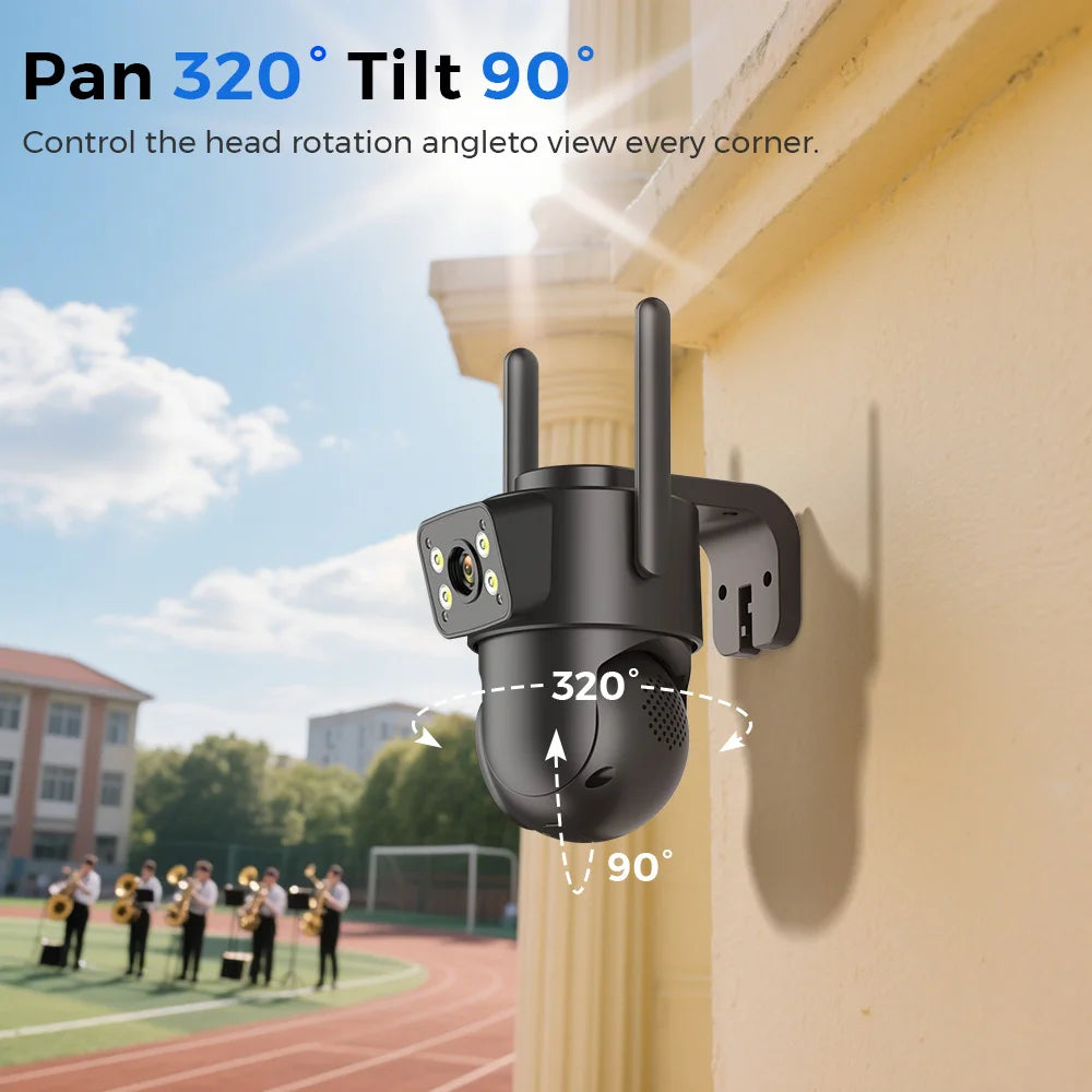 8MP 4K Wifi IP Camera Dual Lens Dual Screens Outdoor Surveillance Camera Black Human Detection Night Vision ICSEE Security CAM