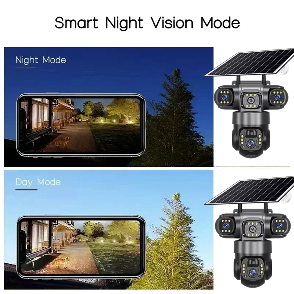 Wifi Solar Camera Outdoor 3 Lens Three Screens Solar IP Webcam PIR Human Detect CCTV Security Video Battery PTZ IP Camera