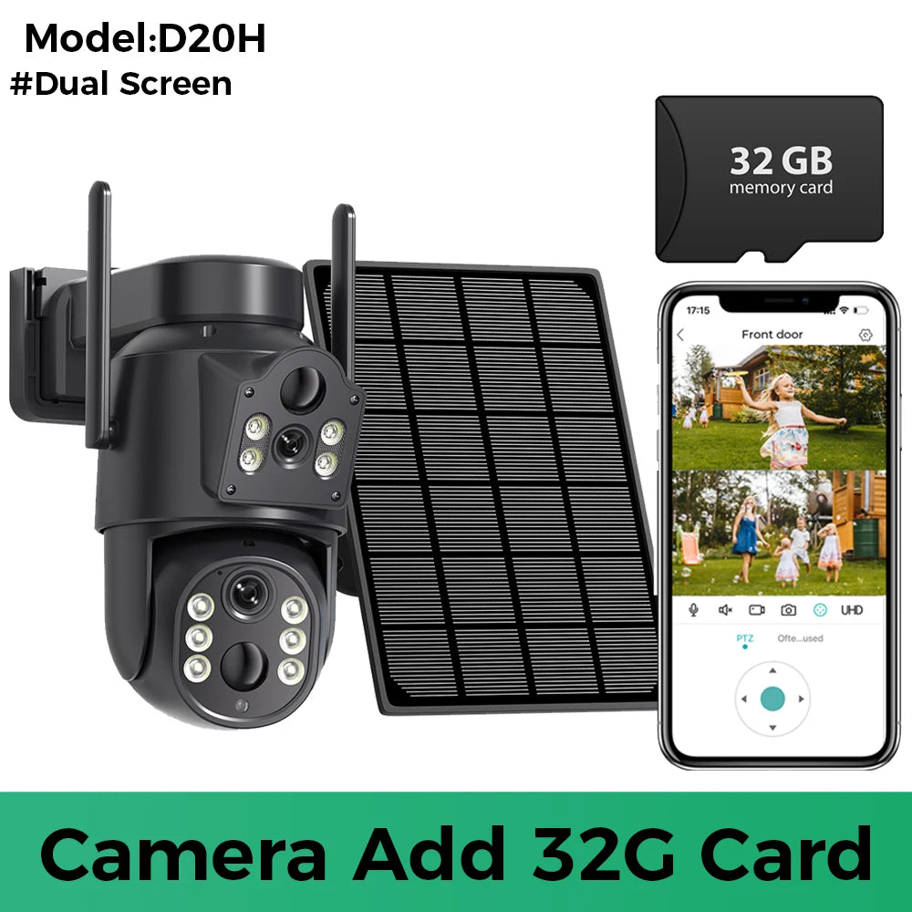 8MP 4K HD Solar WiFi Camera Outdoor Built-in Battery Dual Lens 2K Security Camera Solar Panel Wireless Video Surveillance iCSee